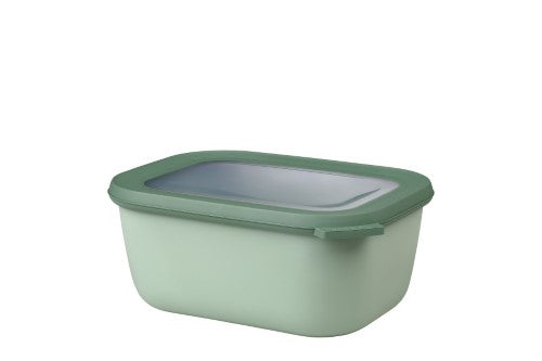 Cirqula Rectangle 1500ml in Nordic Sage, a versatile food storage container with airtight seal and transparent lid.