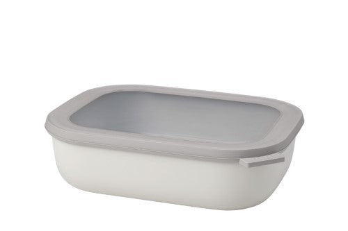 Cirqula Rectangle 2000ml in Nordic White: stackable, airtight food container with transparent lid, perfect for meal prep and storage.