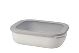 Cirqula Rectangle 2000ml in Nordic White: stackable, airtight food container with transparent lid, perfect for meal prep and storage.