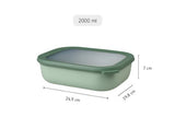 Cirqula Rectangle 2000ml bowl in Nordic Sage, featuring airtight lid, durable design, and stackable storage for food freshness.