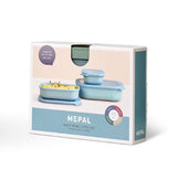 Mepal Cirqula Rectangle Small Set in Nordic Sage, 3 versatile bowls for storage, serving, and microwave use, with a leak-proof lid.