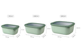 Cirqula 3-piece storage bowl set in Nordic Sage, featuring airtight lids, stackable design, and desiged for versatile kitchen use.