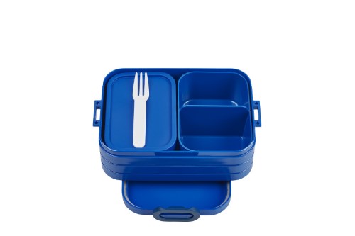 Bento Box Midi in Vivid Blue, featuring two compartments and a removable tray for versatile meal prep and on-the-go dining.