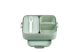 Bento Box Midi in Nordic Sage with two compartments, removable trays, microwave-safe, and BPA-free for stylish meals on the go.