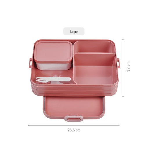 Large Vivid Mauve Bento Box by Mepal with two compartments and removable tray, perfect for versatile on-the-go meals.