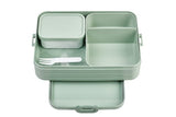 Large Nordic Sage Bento Box by Mepal, featuring two compartments, removable tray, and a fork for versatile, stylish lunches.