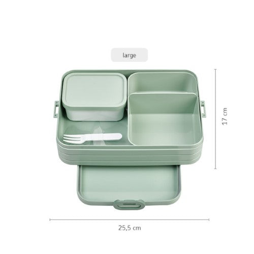 Bento Box Large Nordic Sage by Mepal featuring dual compartments, microwave-safe tray, and elegant design for versatile meals.