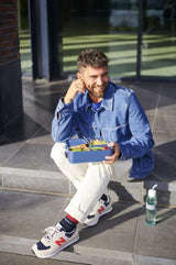 Large Nordic Sage Mepal bento box with two compartments, removable tray, and fork, perfect for versatile on-the-go meals.