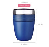 Lunch Pot Ellipse in Vivid Blue with two large compartments for separate meals, leak-free, and microwave/dishwasher safe.