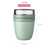 Stylish Nordic Sage lunch pot with two compartments for separate snacks and meals, made from durable BPA-free materials.