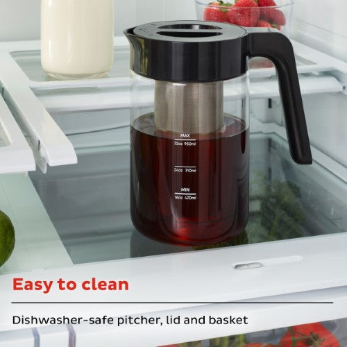 Fast Cold Brew Instant Pot with 4-cup glass pitcher for quick cold brew and iced tea, featuring user-friendly controls.