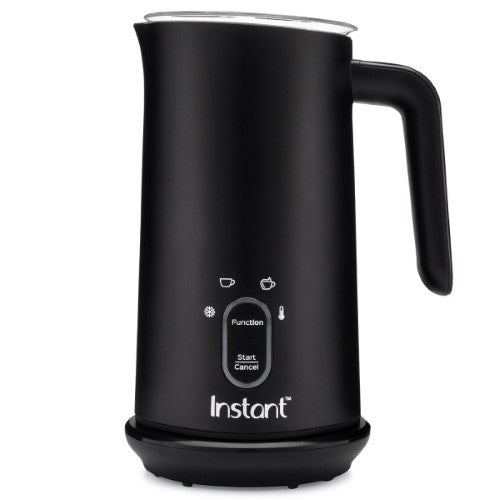 Instant Pot Milk Frother creating microfoam for lattes and cappuccinos, featuring 4-in-1 programs and a compact design.