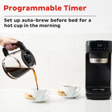 Sleek coffee maker brews 12 cups in under 10 minutes with adjustable strength and pre-infuse technology for rich flavor.