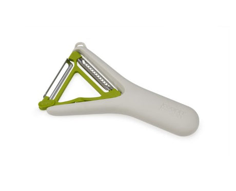 Ergonomic 2-in-1 peeler with stainless-steel blades; switch between straight and Julienne with ease.