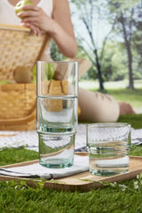 Set of 4 Aware Hill glasses by Pasabahce, 440ml each, made from 100% recycled glass in stunning turquoise, stackable and dishwasher safe.