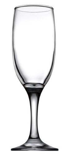 Elegant set of 6 Pasabahce 190ml glass flutes, perfect for toasting and enhancing your dining experience.