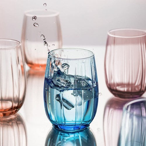 Set of 6 blue Linka Old Fashioned glasses by Pasabahce, modern design perfect for whiskey and cocktails, beautifully gift boxed.