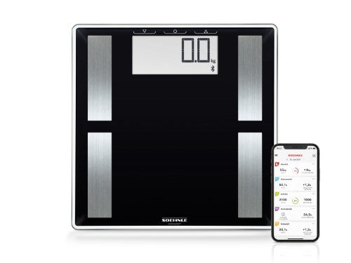 Smart body analysis scale with Bluetooth, large LCD, tracks BMI, user-friendly for up to 8 users, supports 180 kg weight.