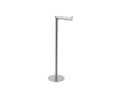 Stylish Joseph Joseph Luxe 2in1 Toilet Roll Stand in polished stainless steel, holding 4 rolls with easy refilling mechanism.