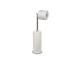 Stylish Luxe 2in1 Toilet Roll Stand by Joseph Joseph in polished stainless steel, holding up to four rolls for modern bathrooms.