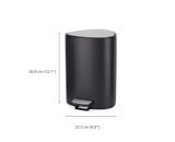 Matte black 5L pedal bin by Joseph Joseph with soft-close lid, removable inner bucket, and rear pocket for liner storage.