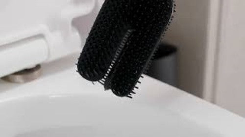 Flex Toilet Brush Black by Joseph Joseph with triple-action cleaning head, anti-drip design, and chic storage holder.