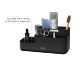 Black Easystore Bathroom Caddy by Joseph Joseph, featuring divided compartments for organized toiletries and grooming tools.