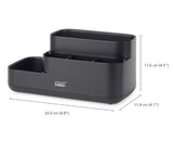 Stylish black bathroom caddy by Joseph Joseph with divided compartments for organized storage of grooming essentials.