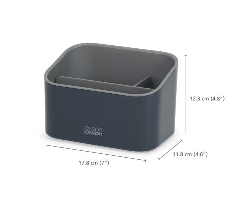 Stylish Joseph Joseph sink tidy with three sections for organized storage of washing-up essentials and easy access.