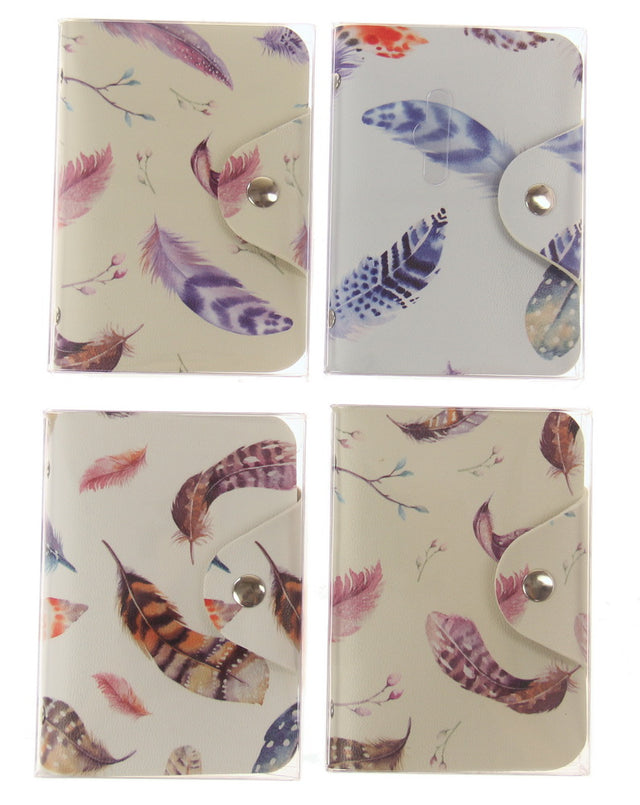 Elegant Feather Cardholder SET OF 12 with 2 unique patterns each, perfect for organizing business and credit cards stylishly.