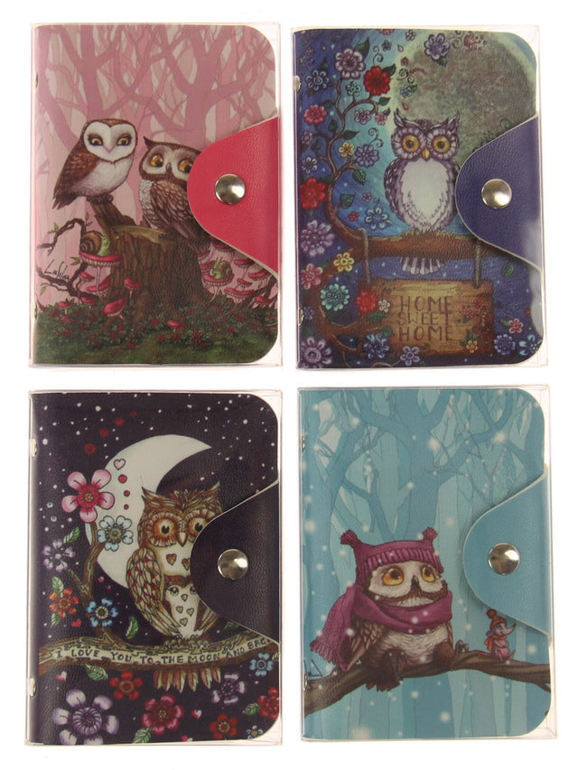 Set of 12 owl-themed cardholders featuring 4 unique designs, perfect for stylish organization of cards and small essentials.
