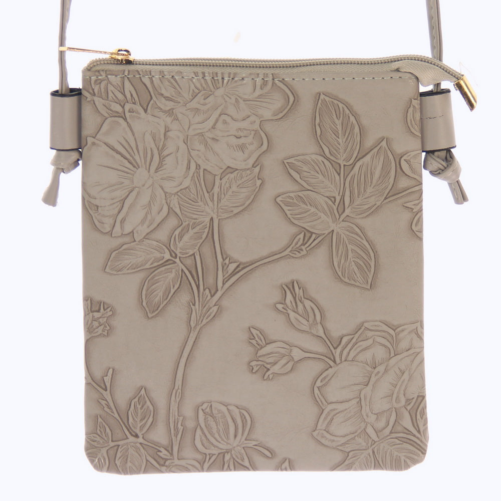 Handbag - Hibiscus Emboss Phone Bag - GREY - Set of 2