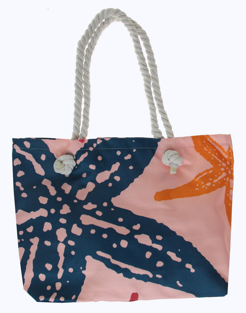 Vibrant starfish beach bags set of 2, made of durable polyester canvas, perfect for carrying beach essentials.