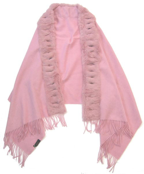 Elegant pink cape with full fur trim, perfect for warmth and style at upscale events or casual outings.