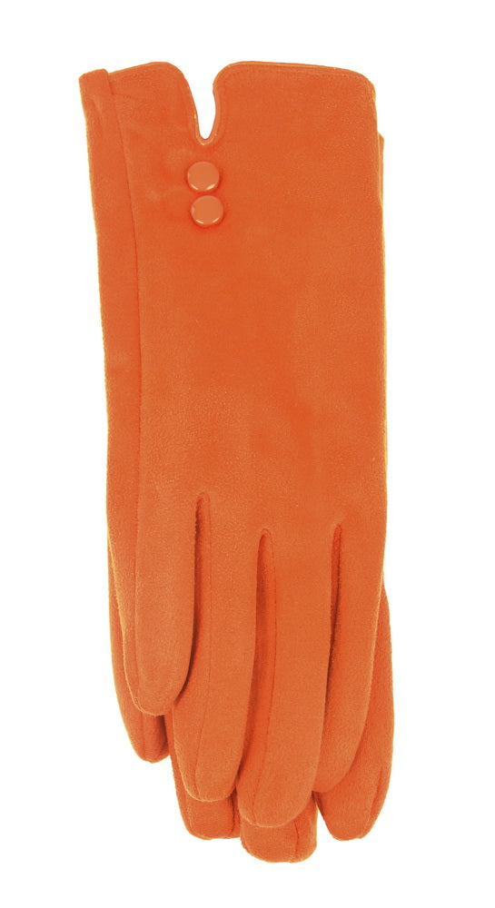 Vibrant orange half-suede gloves with two-button detail, perfect for stylish winter warmth and versatility. Set of 2.