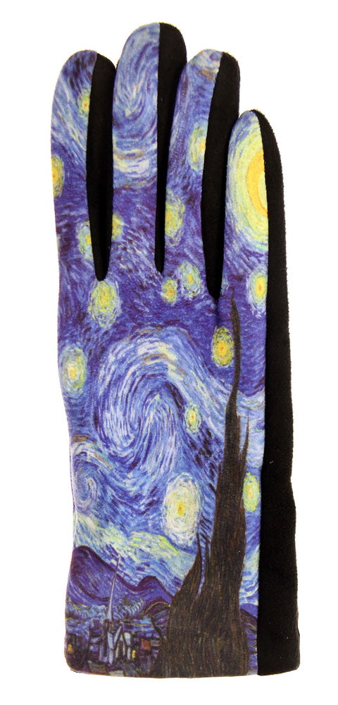 Stylish set of 2 gloves featuring a starry night print, combining warmth and elegance for any winter outfit.