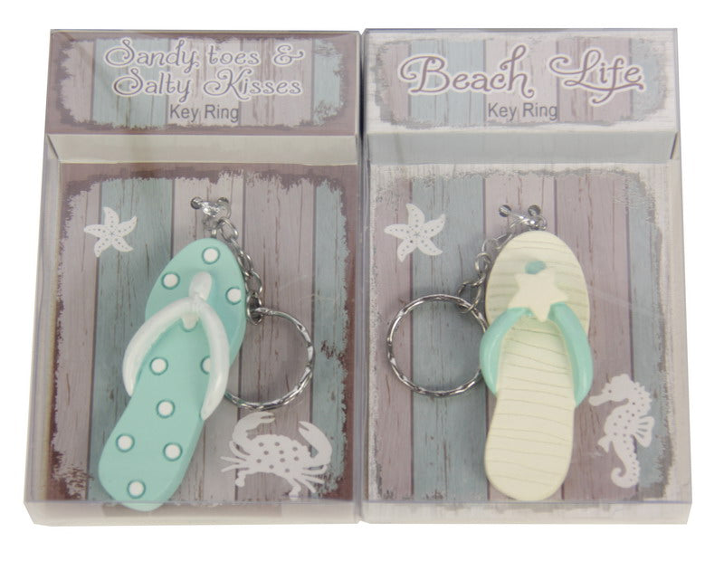 Colorful jandal keyrings in a box of 12, perfect for summer style and key organization, featuring 4 fun designs.