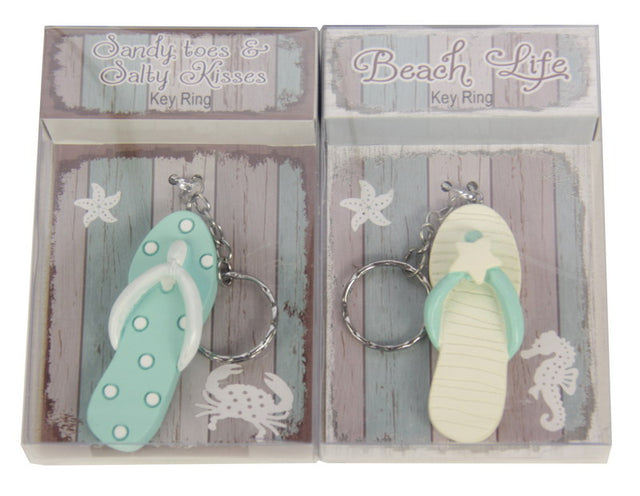 Colorful jandal keyrings in a box of 12, perfect for summer style and key organization, featuring 4 fun designs.