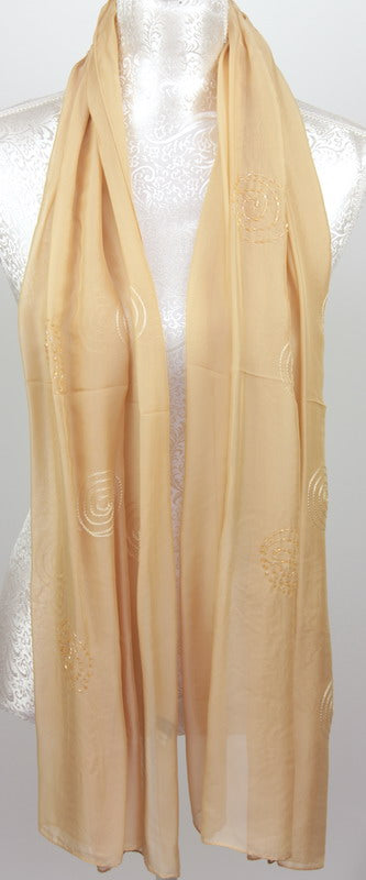 Elegant brown scarves, crafted from silk and viscose, featuring intricate bead and embroidery details, set of 2.
