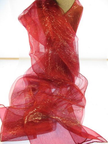 Burgundy two-layer scarf featuring shimmering tinsel detail, perfect for adding warmth and style to any winter outfit.