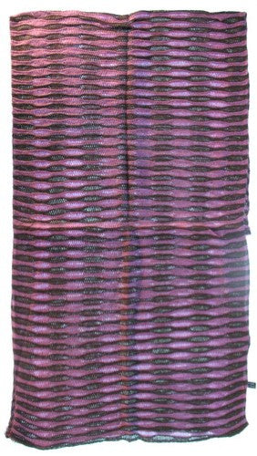 Lightweight pink scarf with wavy stripes, made from mohair and acrylic, perfect for stylish layering.