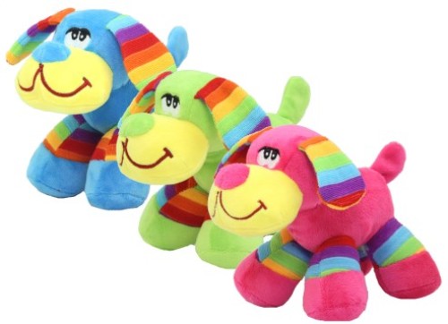 Soft Toy - Stripes Dog. Dog with Multi Coloured Stripey Ears