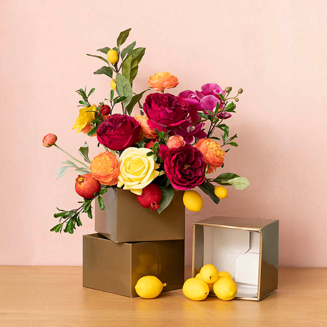 Medium No.6 Posy Box Autolock Base Pk10 Gold (16x12cmH)