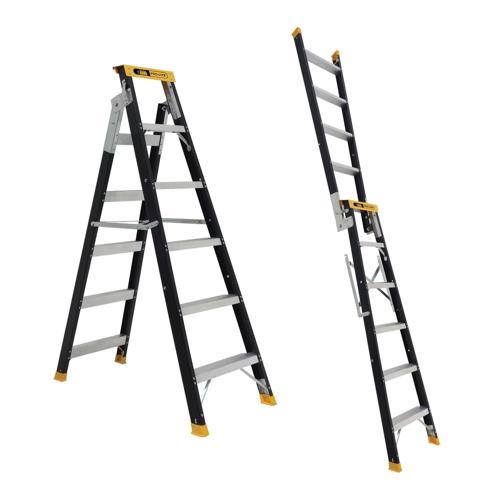 Rhino Fibreglass Dual Purpose Ladder 1.75 M - 3.4 M, 6 Step