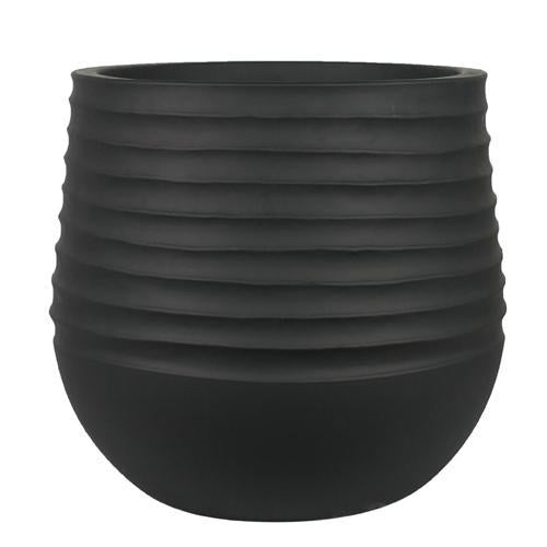 STONELEIGH & ROBERSON Round Ribbed Resin Pot L Black