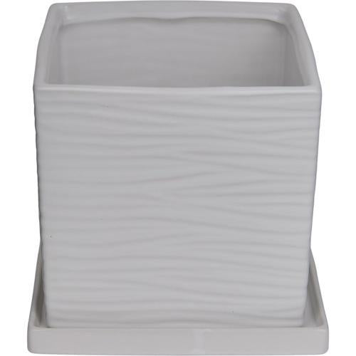 Gardeners Edge Cube Pot And Saucer S White