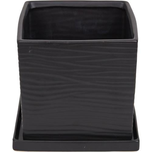 Gardeners Edge Cube Pot And Saucer M Black