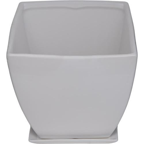Gardeners Edge Tapered Square Pot And Saucer M White