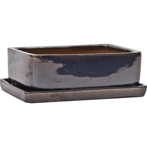 Gardeners Edge Glazed Bonsai Rectangle Pot Small Anthracite