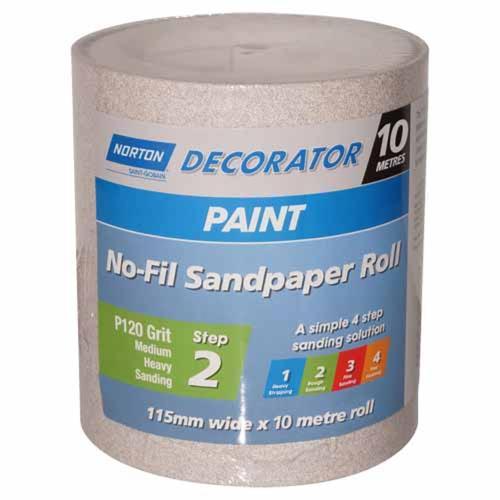 Decorator Sand Paper No-Fill 120 Grit 115mm x 10m White - Norton